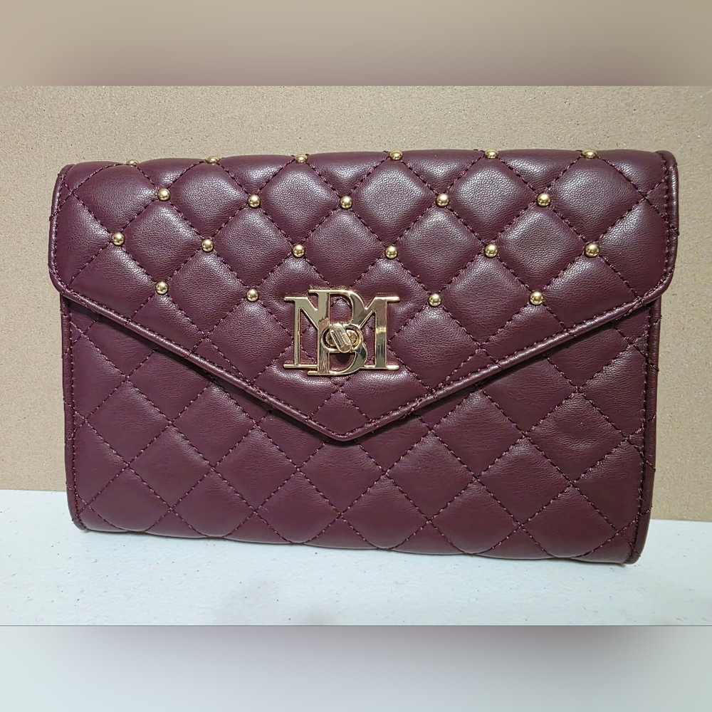 Badgley Mischka Quilted Maroon Clutch with Gold Accents. NWOT